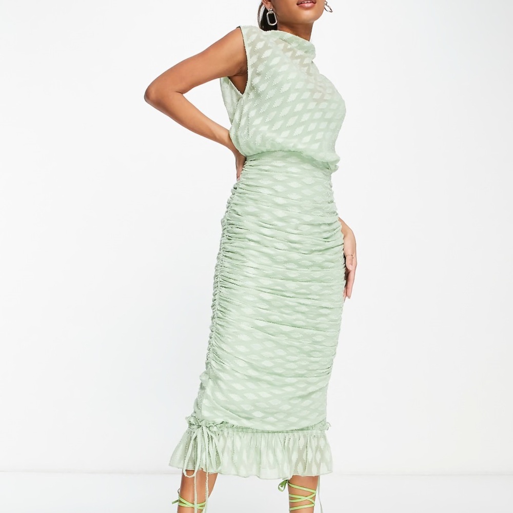 ASOS High neck ruched midi dress